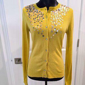 Women's New York & Co sequin cardigan sweater, size M - Yellow - jeweled buttons